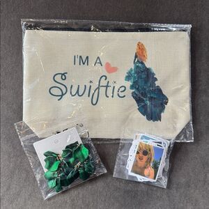 Swiftie Canvas Zip Pouch Taylor Swift Stickers and Earrings NEW